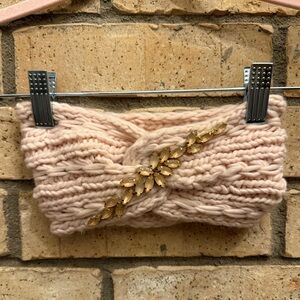 Joyfolie Pink Knit Headband with Gold Accent